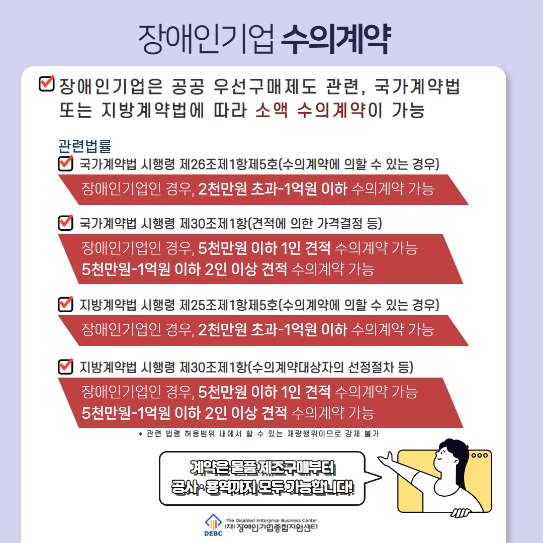 장애인기업 공공구매제도 관련 수의계약 법률 안내